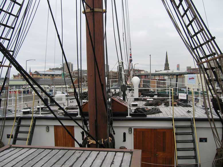 Looking out over the bow of HMS Discovery