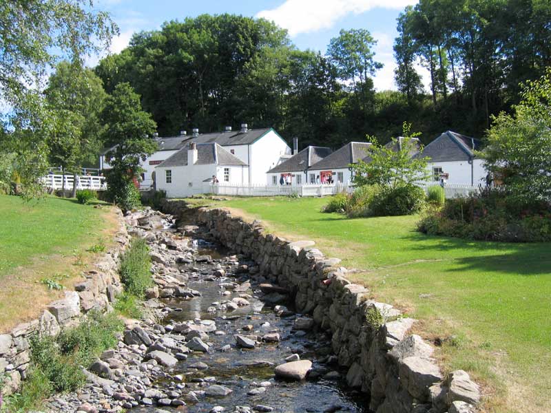 View of Edradour’s layout from the bridge over their stream